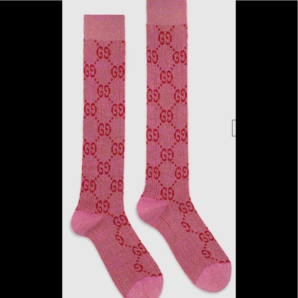 Gucci Accessories - NWT Gucci Lame’ Light Pink Cotton GG women’s sock